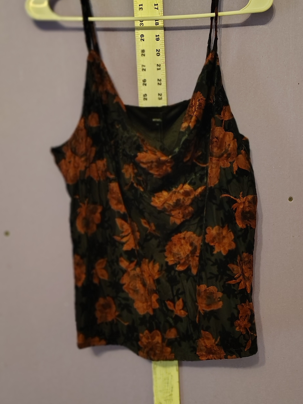 Floral Cowl Neck Satin Camisole - Black with Burnt Orange Flowers